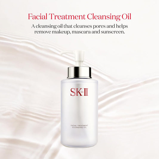 SK-II Facial Treatment Cleansing Oil bottle on a white background with red text.