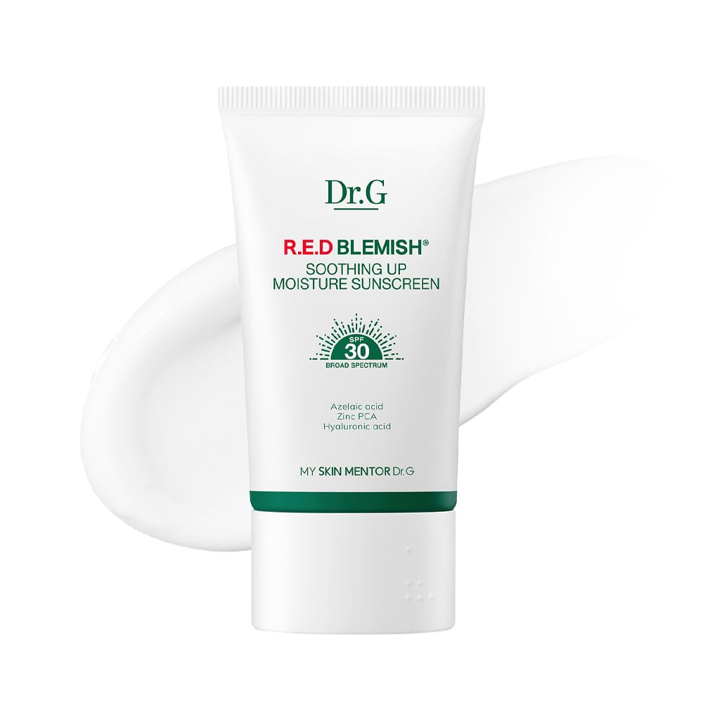 Dr.G Red Blemish Soothing Up Moisture Sunscreen tube on a white background