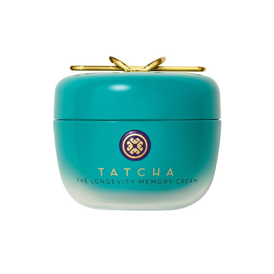 Tatcha skincare product with gold accents on a white background
