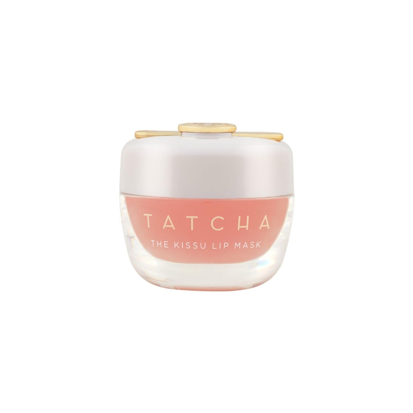 Tatcha lip mask with pink label on a white background
