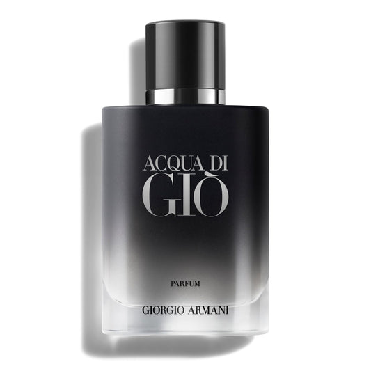 Black Giorgio Armani Acqua di Gio parfum bottle on a white background