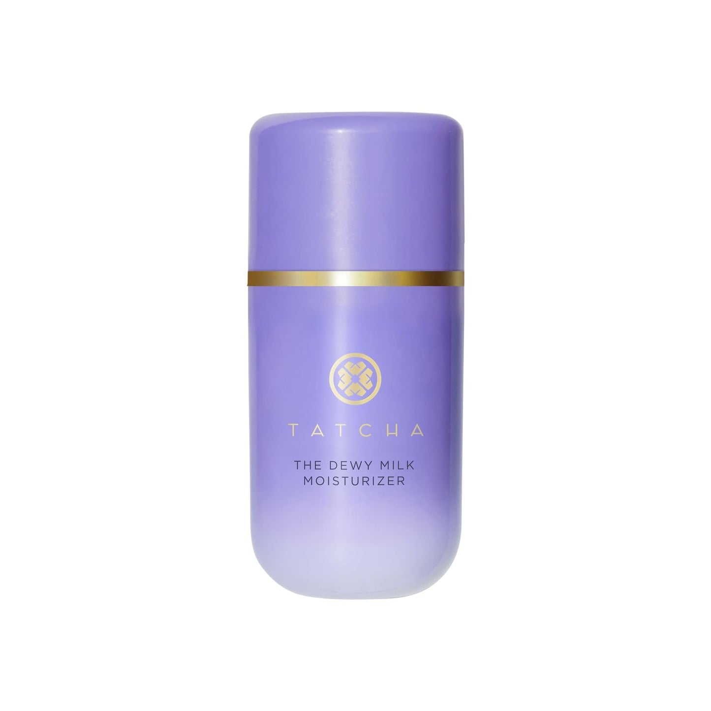 Purple bottle of Tatcha The Dewy Milk Moisturizer on a white background