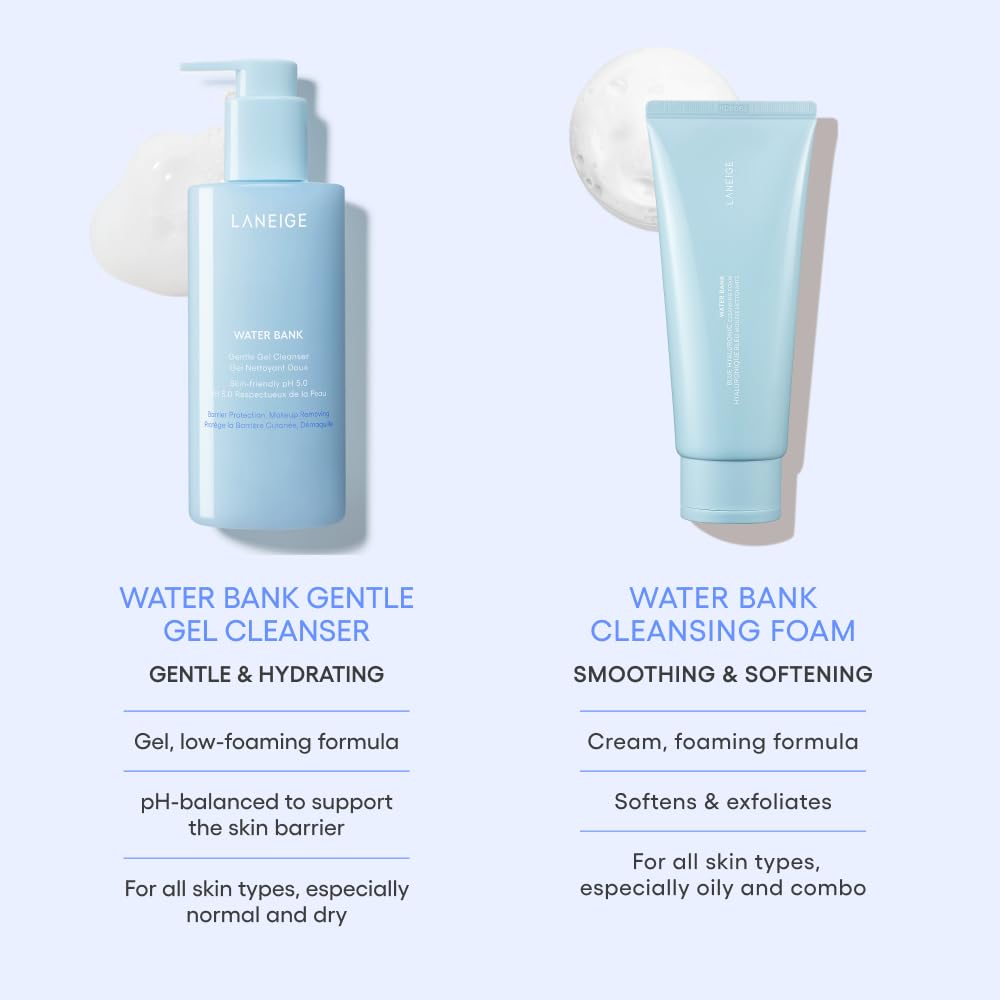 Laneige Water Bank Gentle Gel Cleanser | pH 5.0 Barrier-Protecting Makeup Remover