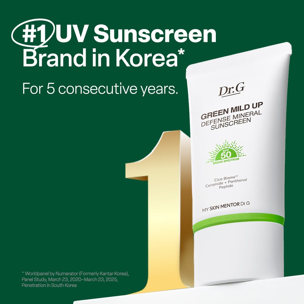 Dr. G Green Mild Up Defense Mineral Sunscreen SPF50 50ml – Gentle Mineral Sunscreen for Sensitive Skin