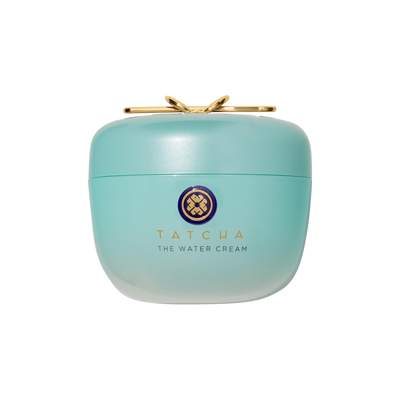 Tatcha The Water Cream jar with a gold lid on a white background