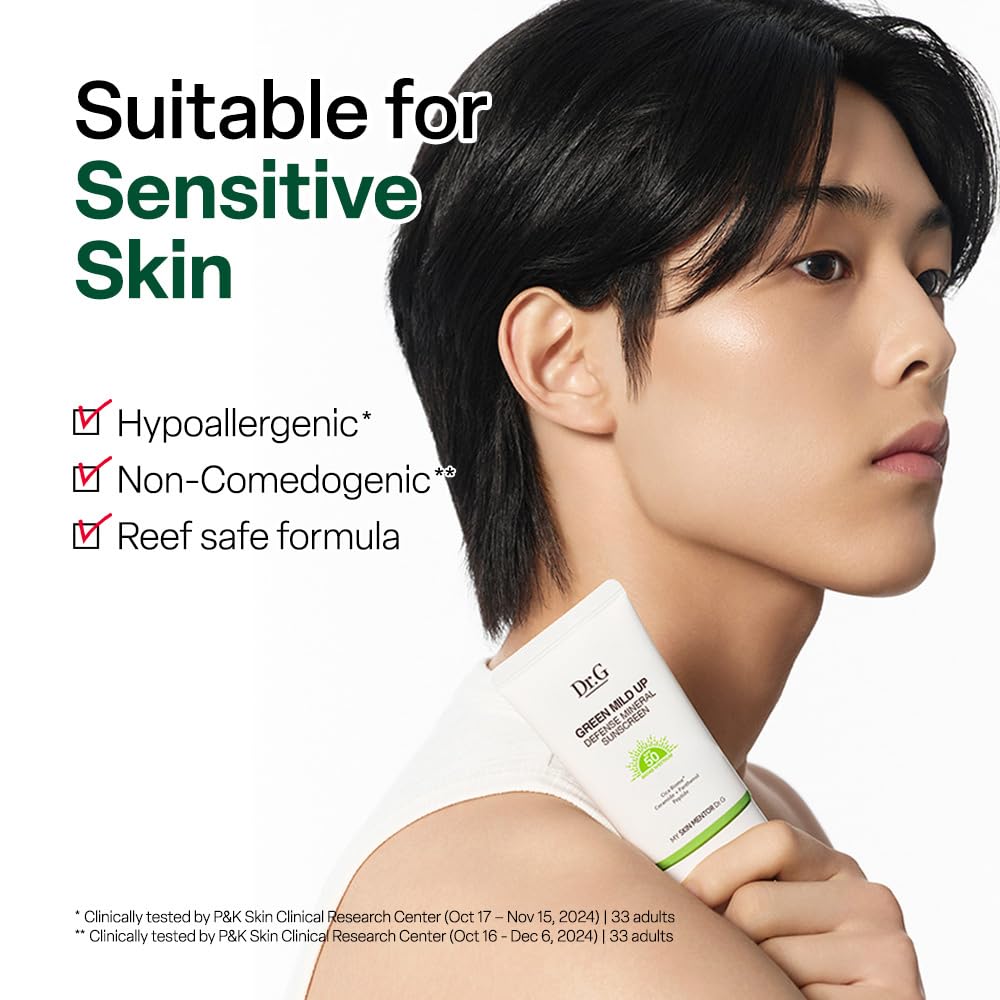 Dr. G Green Mild Up Defense Mineral Sunscreen SPF50 50ml – Gentle Mineral Sunscreen for Sensitive Skin