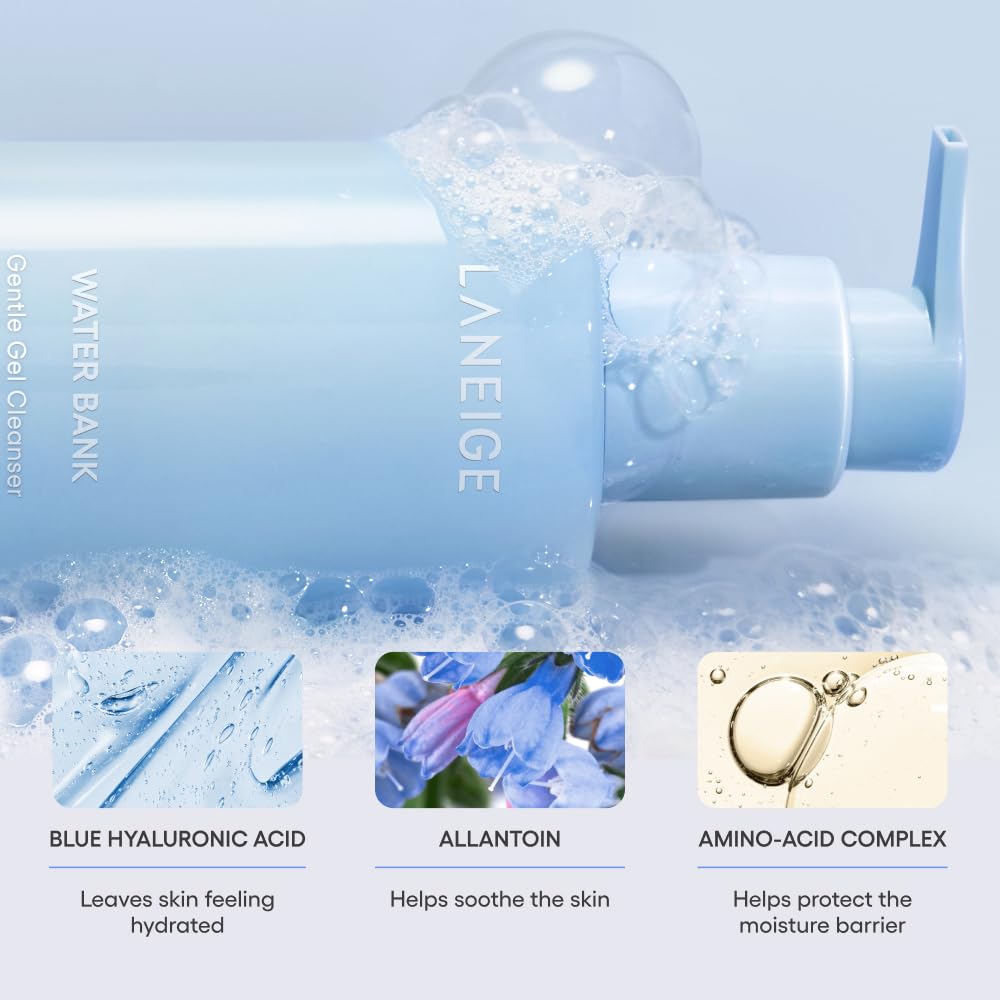 Laneige Water Bank Gentle Gel Cleanser | pH 5.0 Barrier-Protecting Makeup Remover