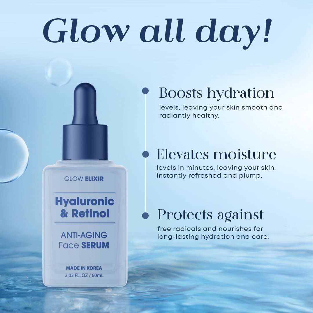 Glow Elixir Korean Face Serum Collection – Hyaluronic Retinol, Peptides Ceramide, Vitamin C Collagen & Firming Serums | 60ml Each