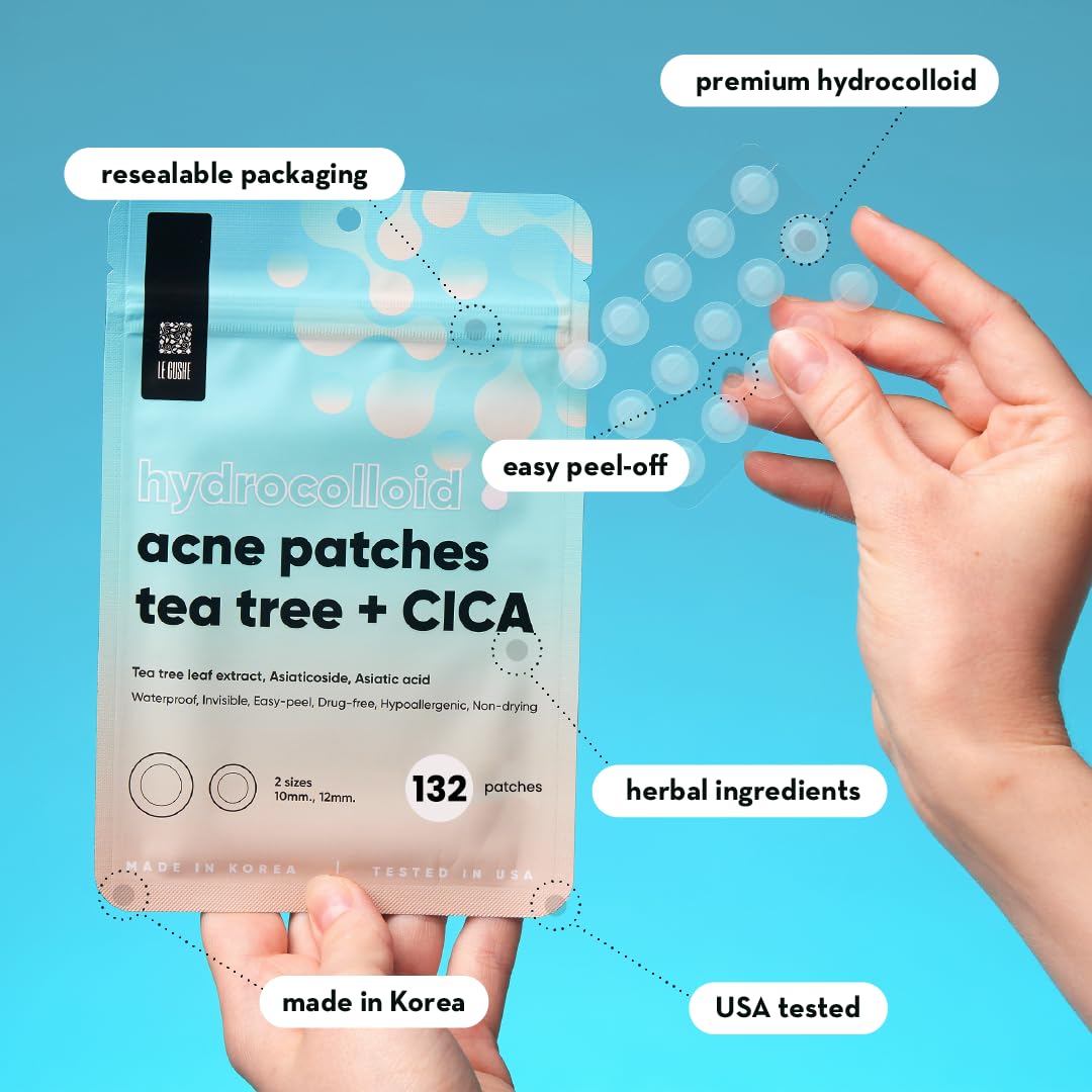 LE GUSHE Hydrocolloid Acne Patches Tea Tree + CICA | Ultra Invisible Spot Patches