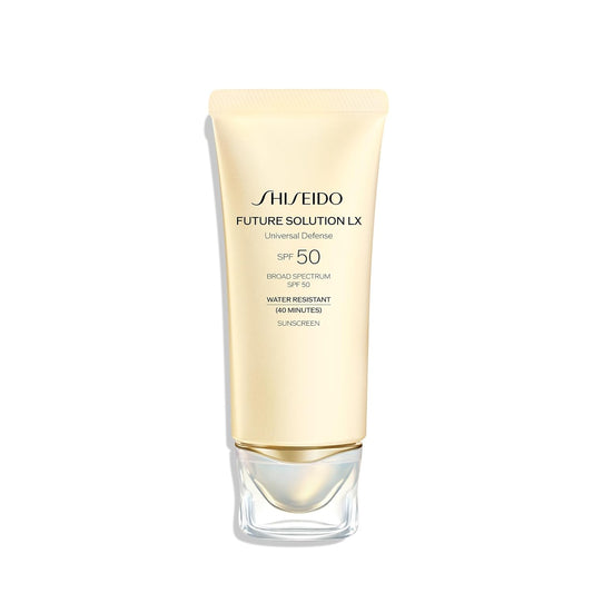 Shiseido Future Solution LX sunscreen tube on a white background