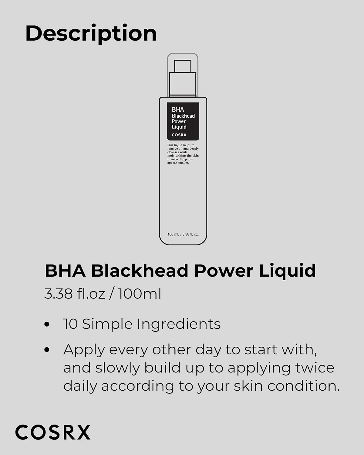 COSRX BHA Blackhead Power Liquid | 4% BHA Exfoliant for Blackheads, Pores & Acne