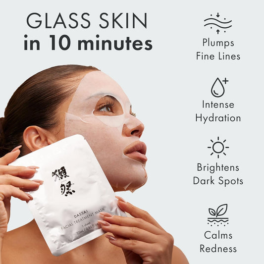 Dassai Facial Treatment Mask (5 Pack) Sake Lees Essence, Hydrolyzed Collagen & Vitamin C for Instant Radiance.