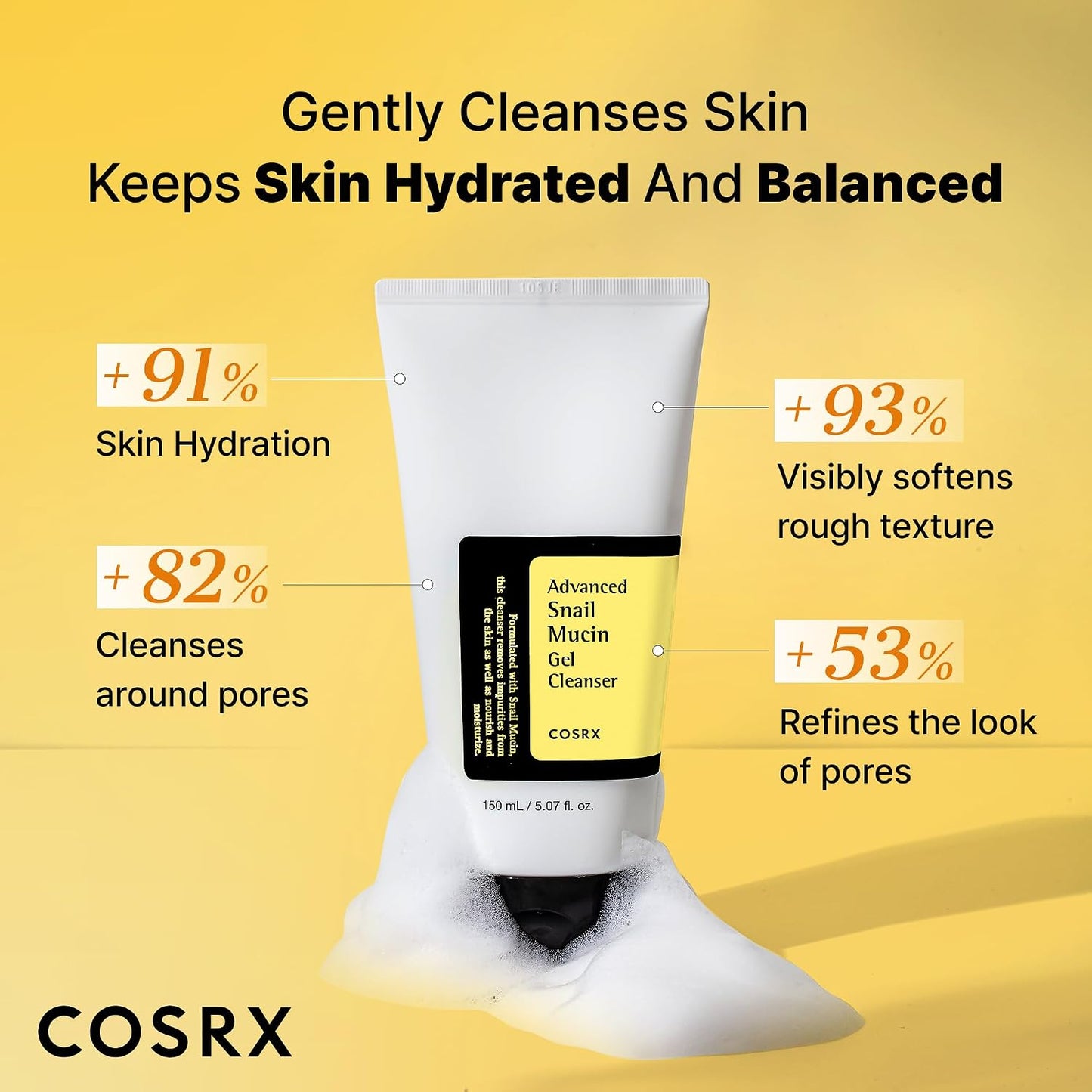 COSRX Advanced Snail Mucin Gel Cleanser |Hydrating & Regenerative Gel-to-Foam Cleanser for Plump, Radiant Skin