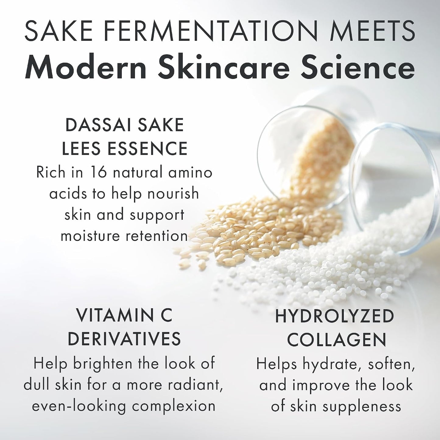 Dassai Facial Treatment Mask (5 Pack) Sake Lees Essence, Hydrolyzed Collagen & Vitamin C for Instant Radiance.