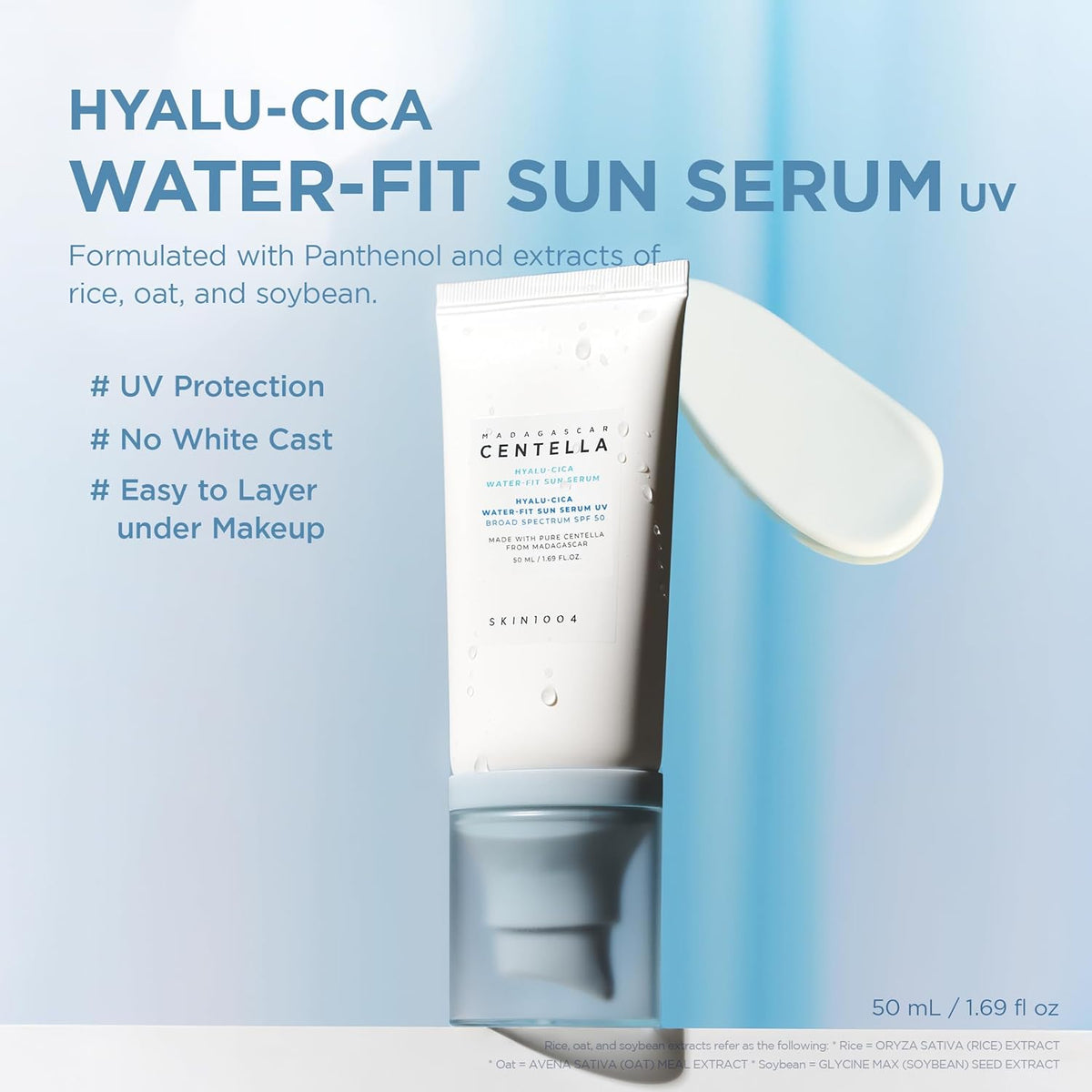 SKIN1004 Madagascar Centella Hyalu-Cica Water-Fit Sun Serum SPF 50 | Lightweight No White Cast Sunscreen