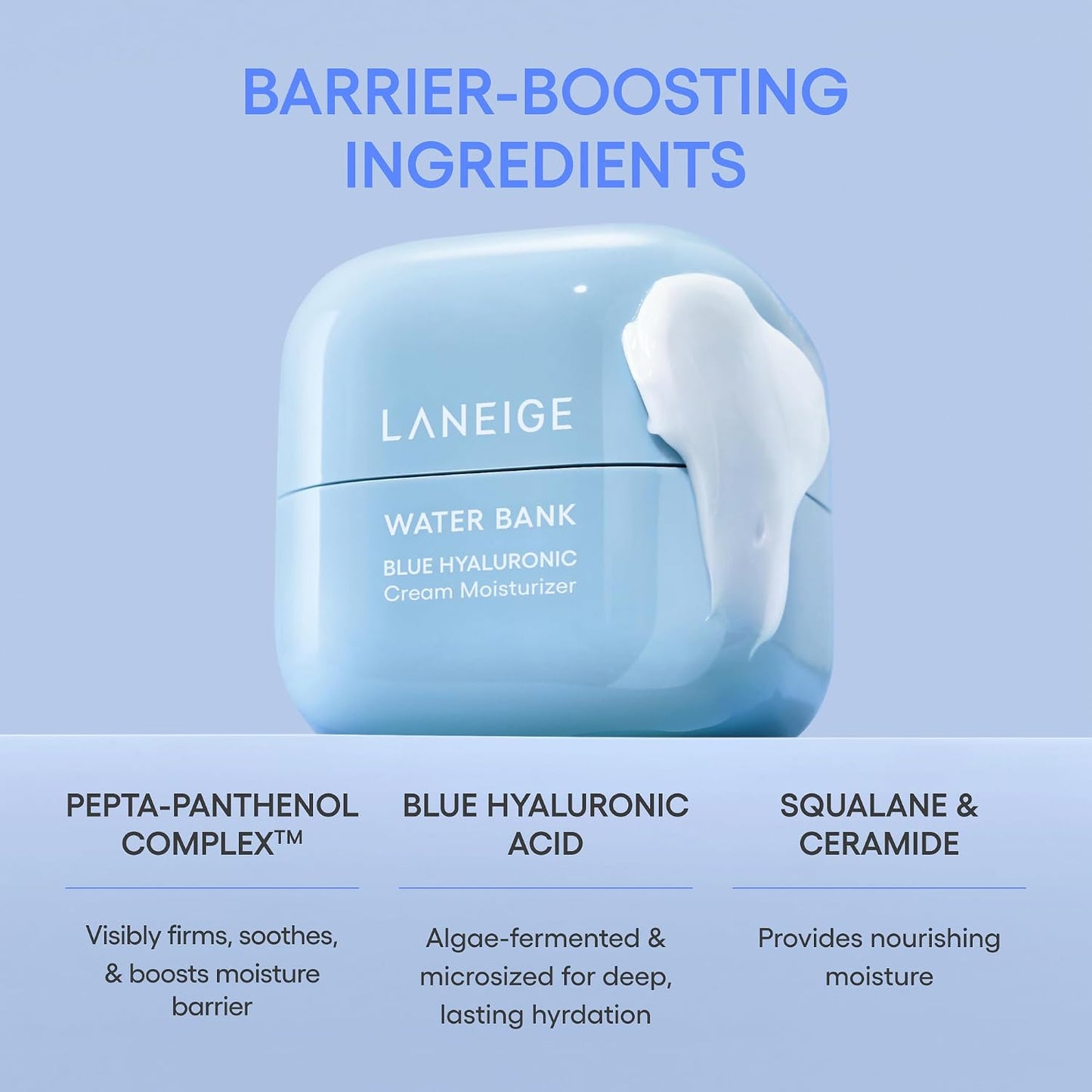 LANEIGE Water Bank Blue Hyaluronic Cream Moisturizer | Deep Moisture Barrier Repair — Long-Lasting Hydration for Radiant, Plump Skin