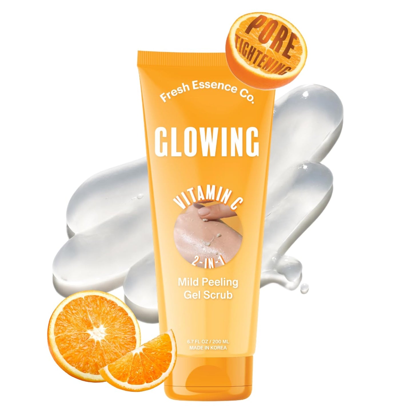 Fresh Essence Co GLOWING Vitamin C 2-in-1 Mild Peeling Gel Scrub – Korean Pore Tightening Exfoliator | 200ml