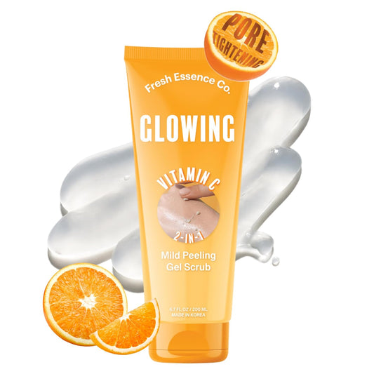 Fresh Essence Co GLOWING Vitamin C 2-in-1 Mild Peeling Gel Scrub – Korean Pore Tightening Exfoliator | 200ml