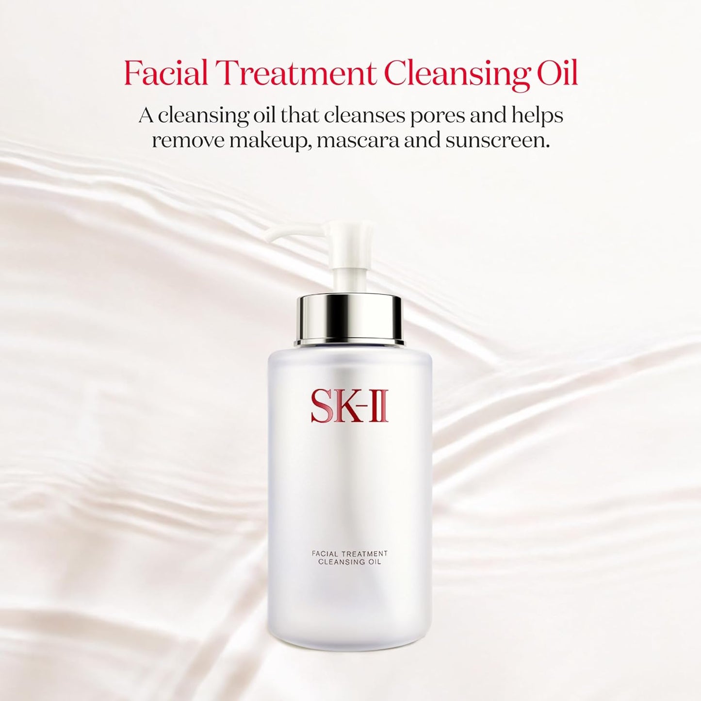 SK-II Facial Treatment Cleansing Oil bottle on a white background with red text.