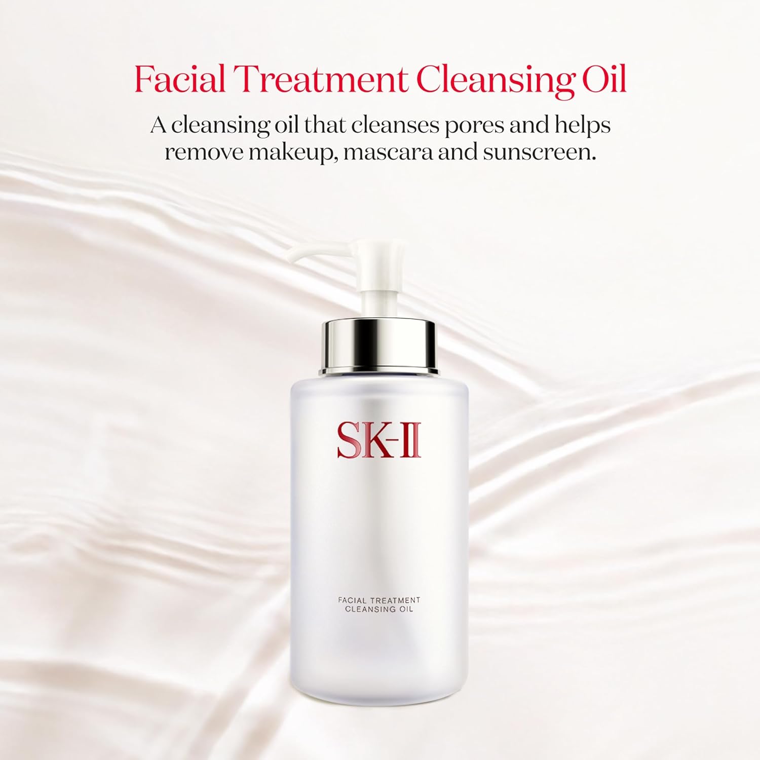 SK-II Facial Treatment Cleansing Oil bottle on a white background with red text.