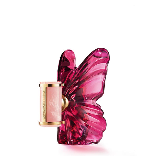 A pink butterfly-shaped perfume bottle with gold trim and a cylindrical pink cap, shown on a clean white background. The brand name 'GABRIELLA & BERRIGA' is visible on the cap.