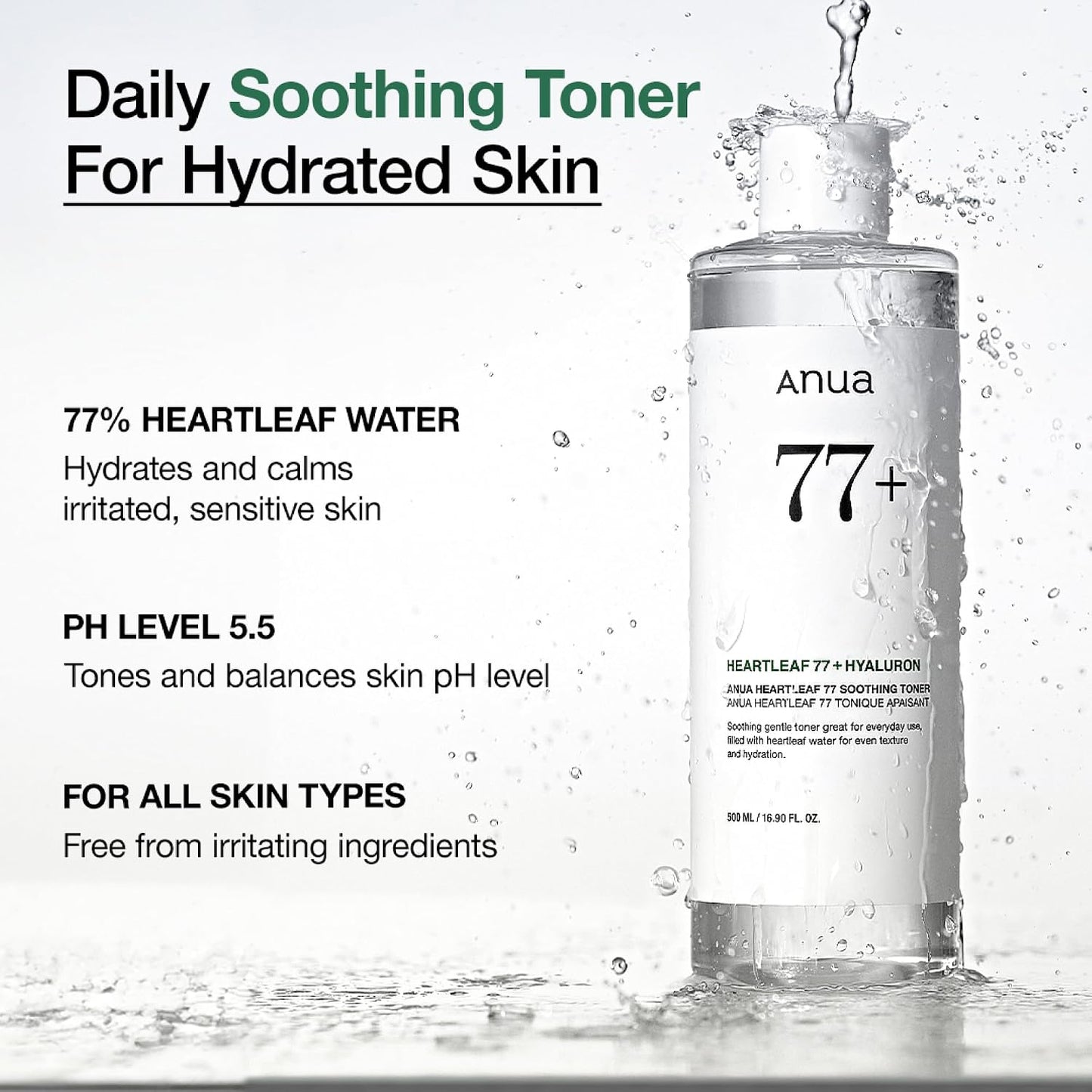 Anua Heartleaf 77 Soothing Toner, 8.45 fl.oz | Moisturizing & Calming Facial Toner for Glass Skin, Hyaluronic Acid, Lightweight Hydration for Sensitive Skin, Redness Relief