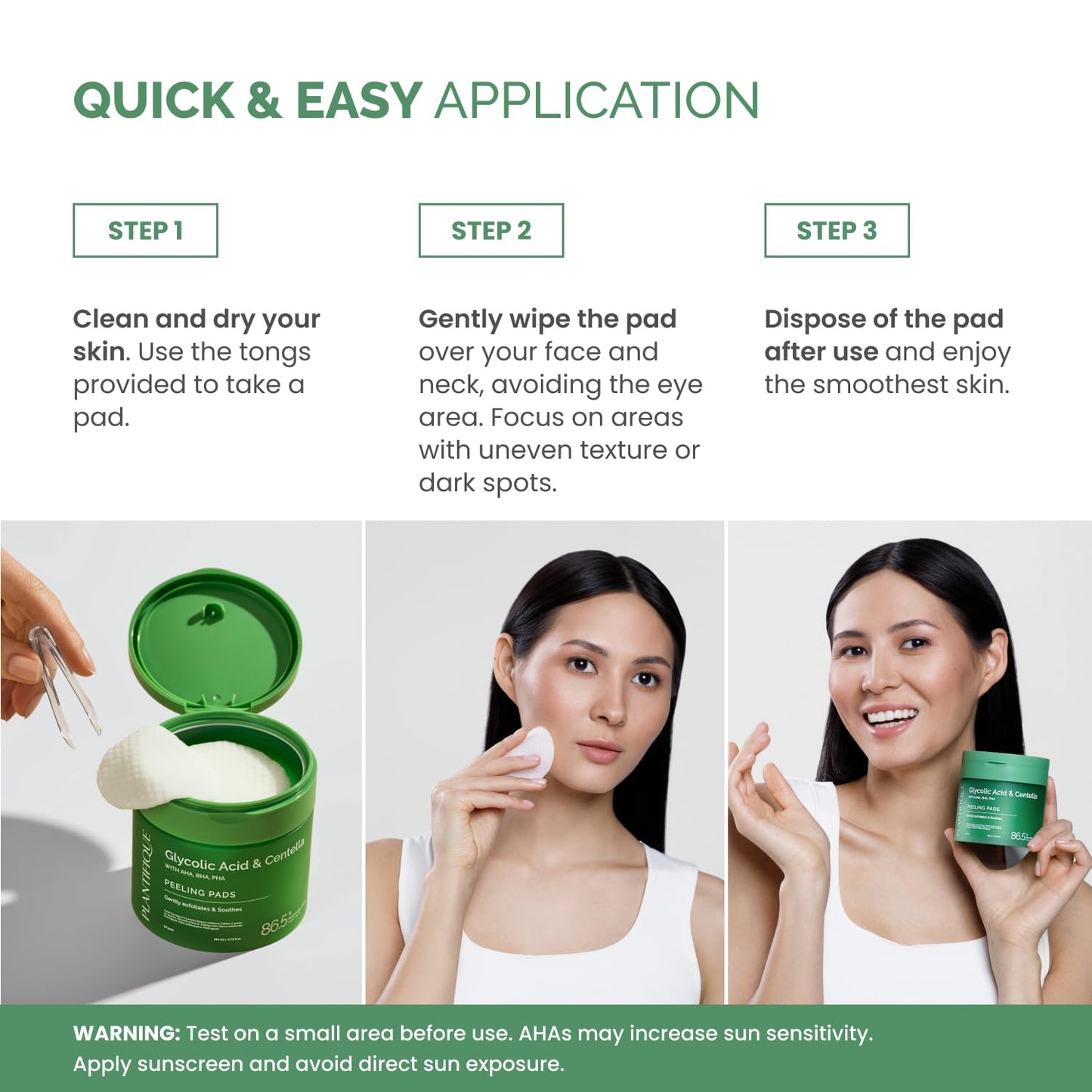 Plantifique Glycolic Acid & Centella Peeling Pads – Korean AHA BHA PHA Exfoliating Toner Pads 60 Sheets
