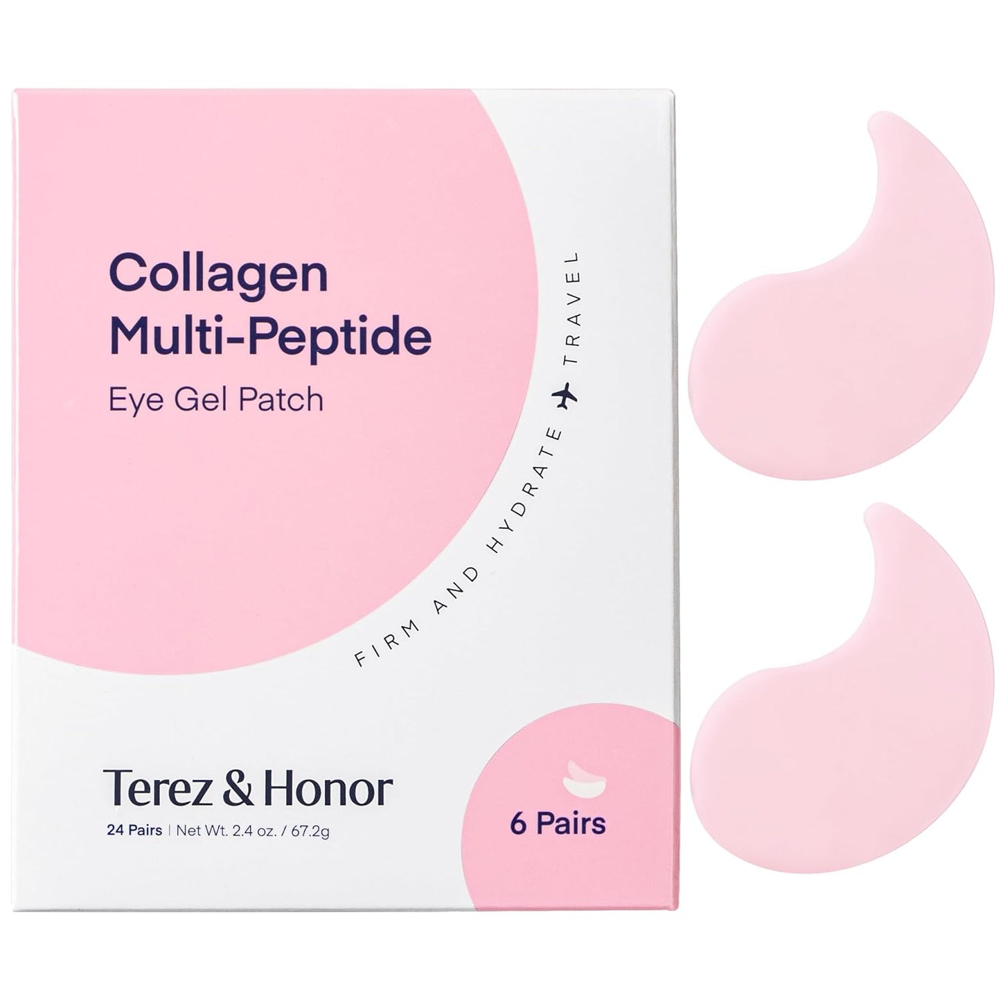 Collagen Multi-Peptide Eye Gel Patch packaging with pink patches on a white background