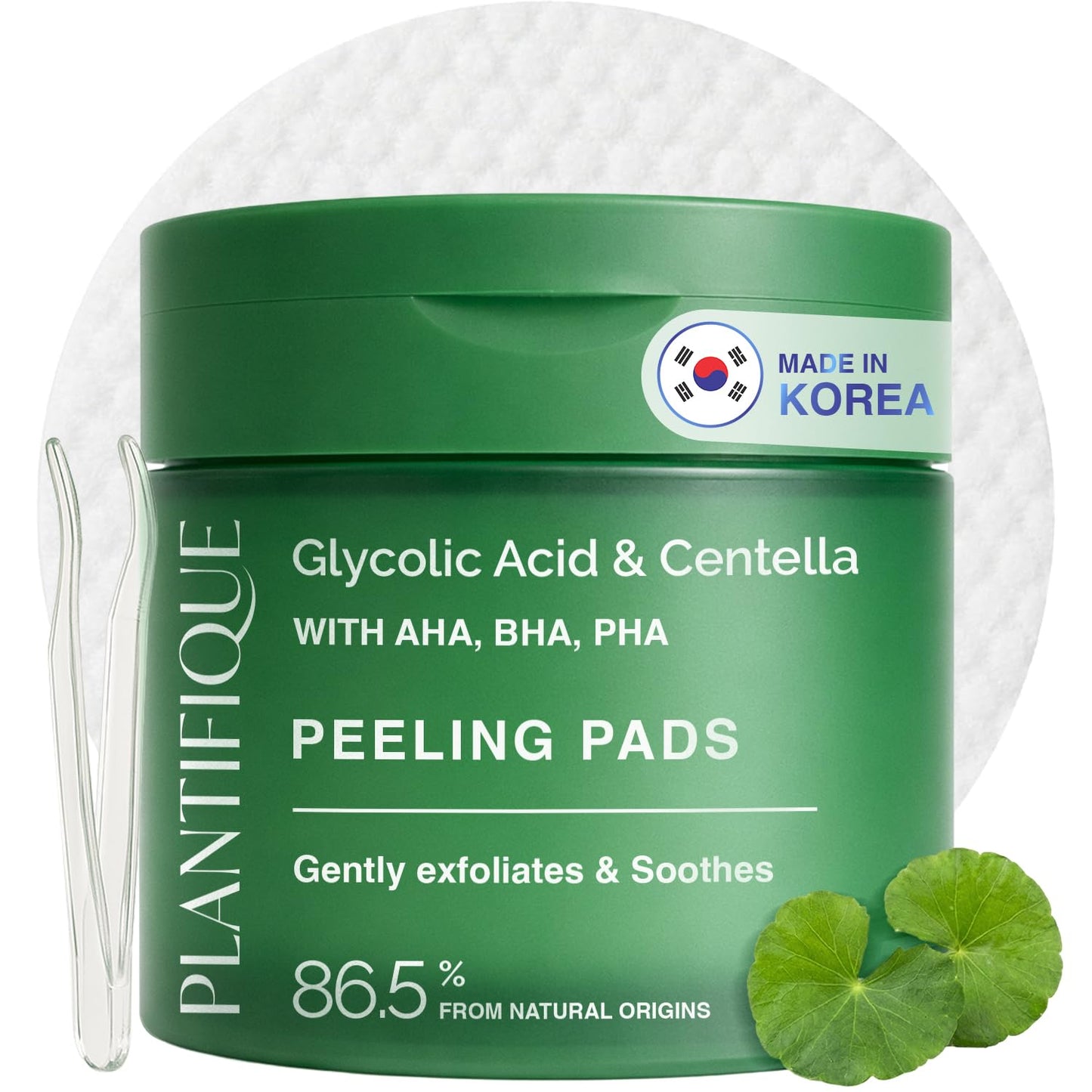 Plantifique Glycolic Acid & Centella Peeling Pads – Korean AHA BHA PHA Exfoliating Toner Pads 60 Sheets