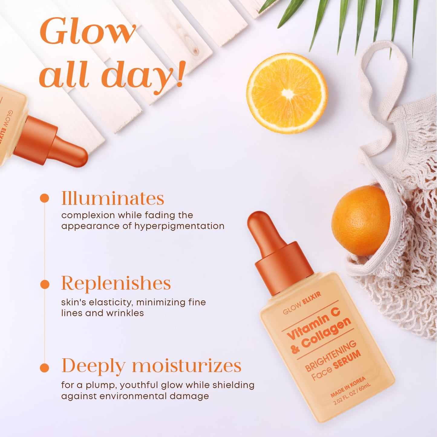 Glow Elixir Korean Face Serum Collection – Hyaluronic Retinol, Peptides Ceramide, Vitamin C Collagen & Firming Serums | 60ml Each