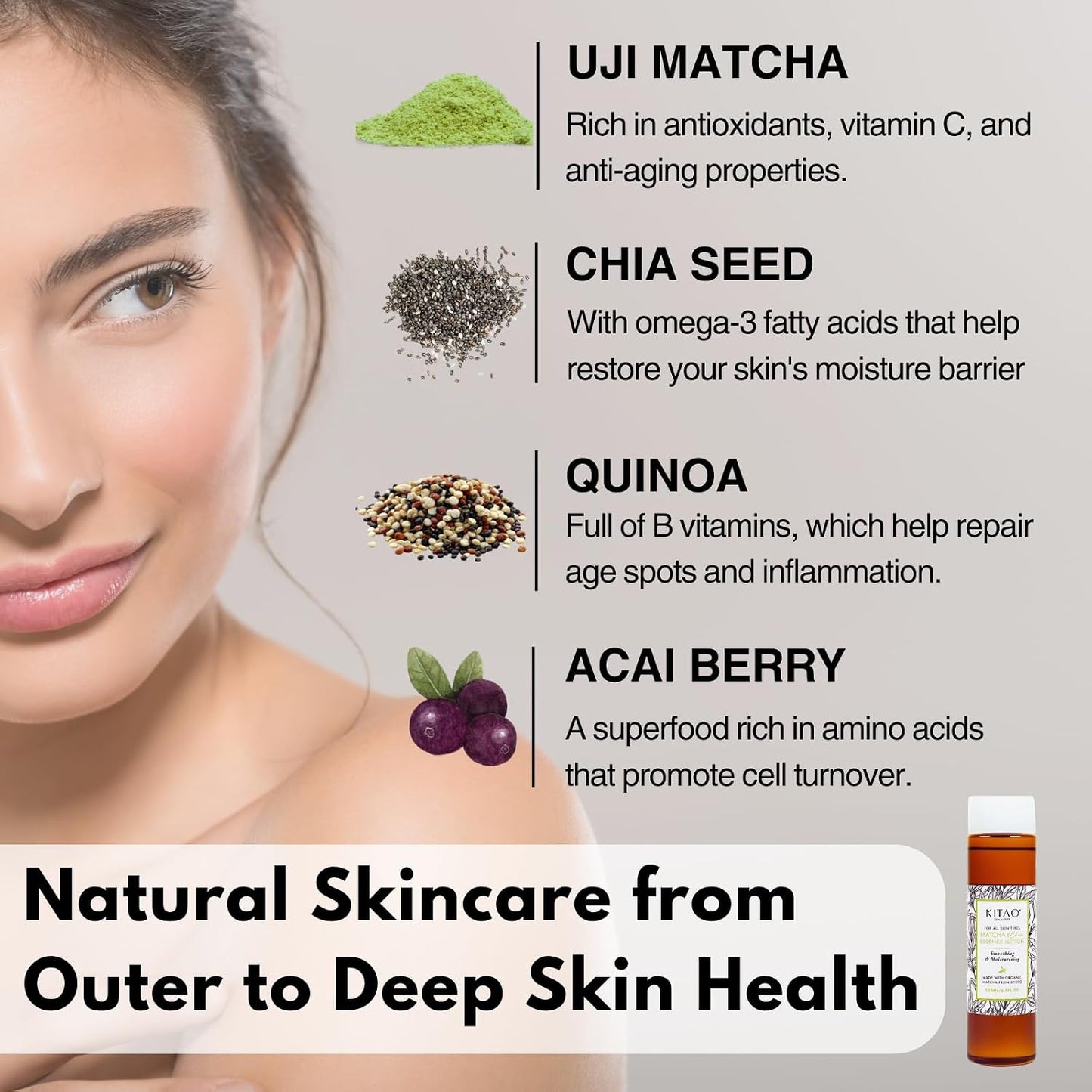 KITAO Matcha & Chia Essence Lotion | Kyoto Hydrating Toner