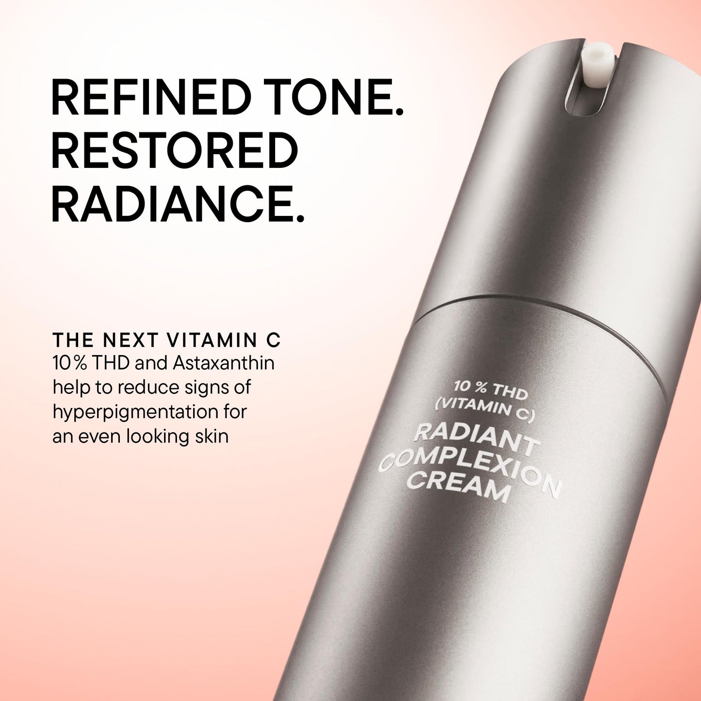 Skincare cream bottle with text on a pink background