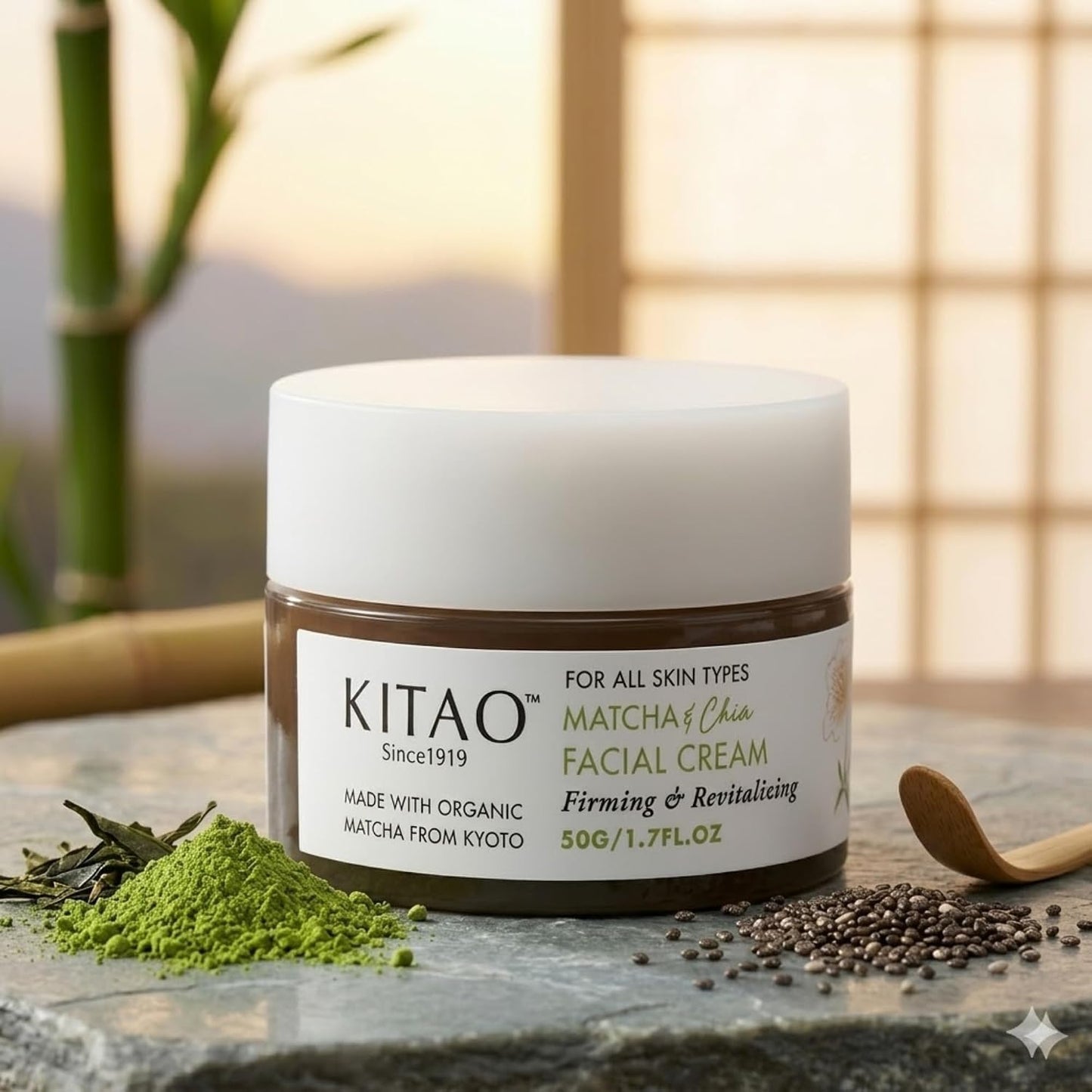 KITAO Matcha & Chia Facial Cream | Kyoto Firming Moisturizer