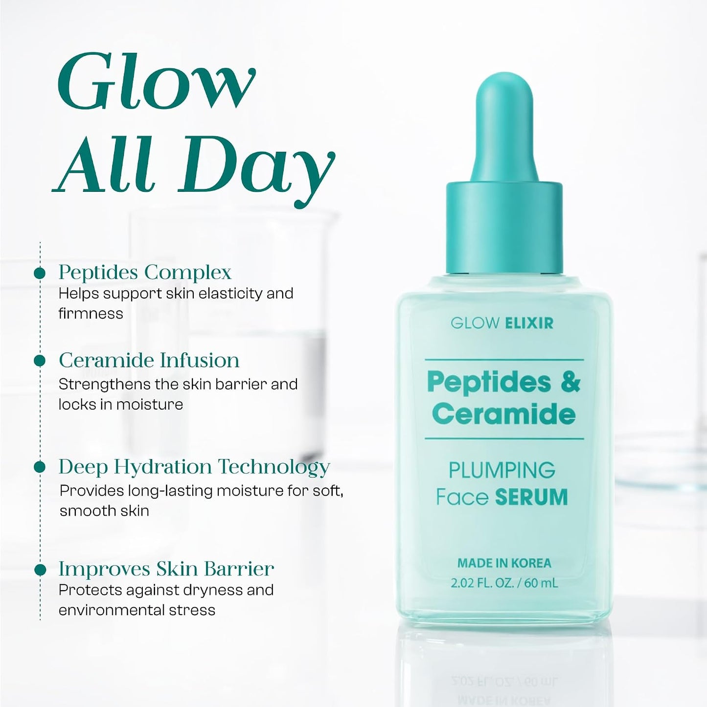 Glow Elixir Korean Face Serum Collection – Hyaluronic Retinol, Peptides Ceramide, Vitamin C Collagen & Firming Serums | 60ml Each