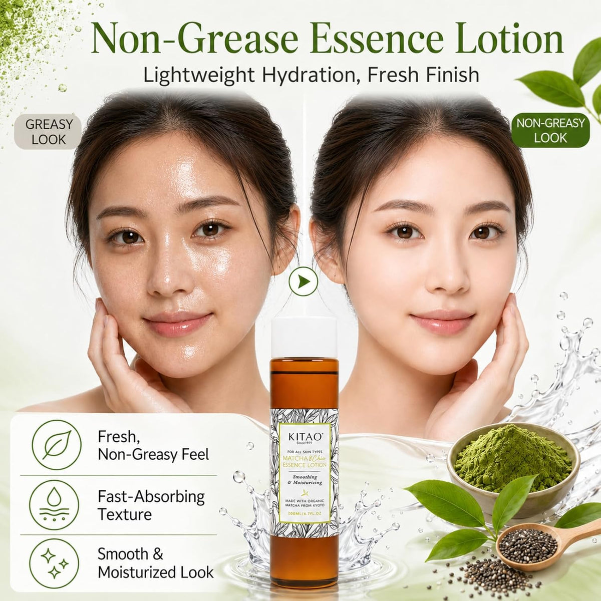 KITAO Matcha & Chia Essence Lotion | Kyoto Hydrating Toner