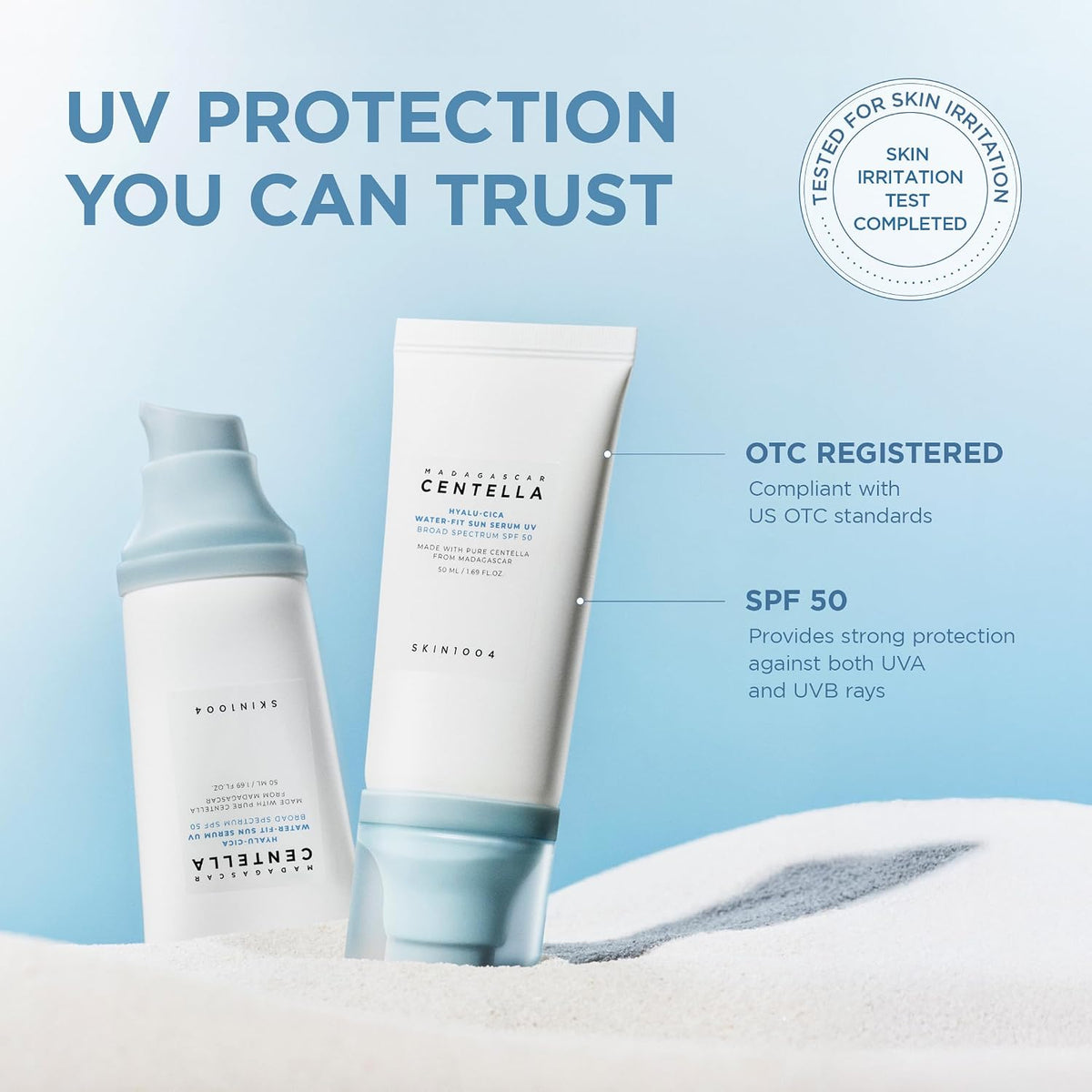 SKIN1004 Madagascar Centella Hyalu-Cica Water-Fit Sun Serum SPF 50 | Lightweight No White Cast Sunscreen