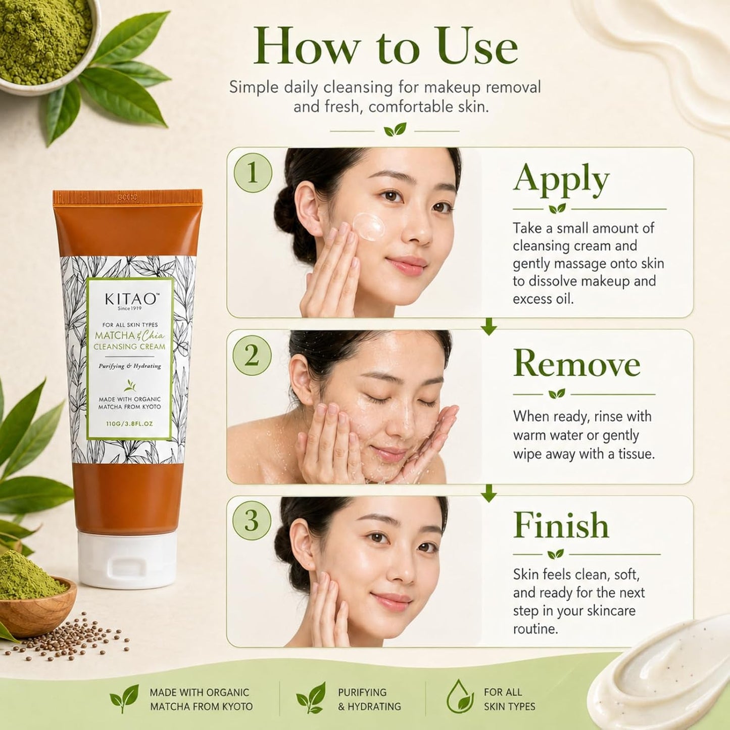 KITAO Matcha & Chia Cleansing Cream | Kyoto Makeup Melt