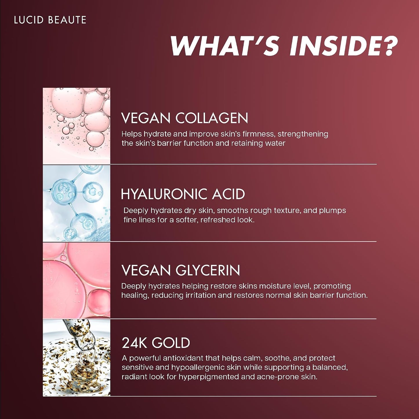 Lucid Beaute Face Serum Collection – 24K Gold Firming, Vitamin C Brightening & Collagen Anti-Aging Serums | 50ml Each