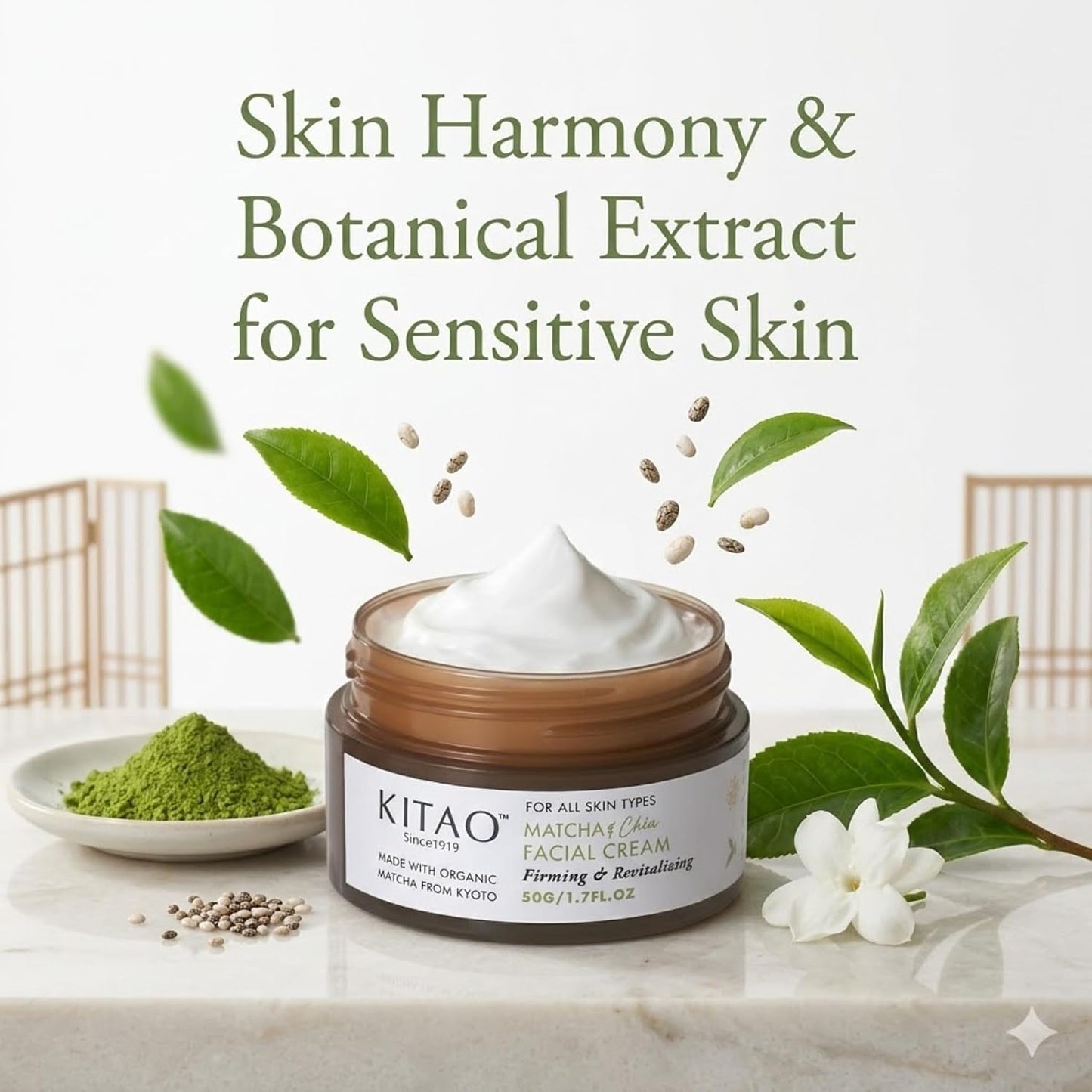 KITAO Matcha & Chia Facial Cream | Kyoto Firming Moisturizer