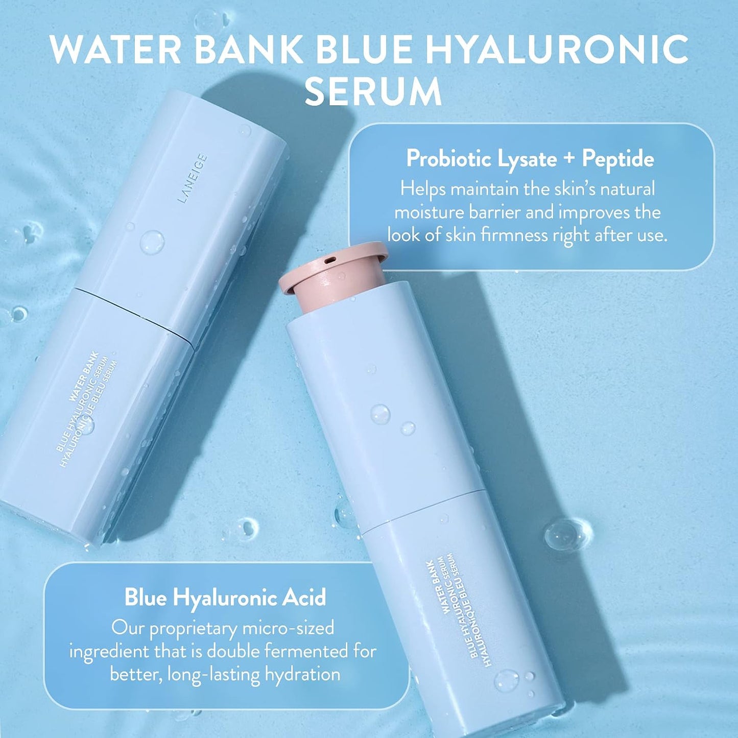 LANEIGE Water Bank Blue Hyaluronic Serum | Instant Hydration Boost — Firm, Smooth & Rescue Thirsty Skin.