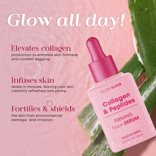 Glow Elixir Korean Face Serum Collection – Hyaluronic Retinol, Peptides Ceramide, Vitamin C Collagen & Firming Serums | 60ml Each