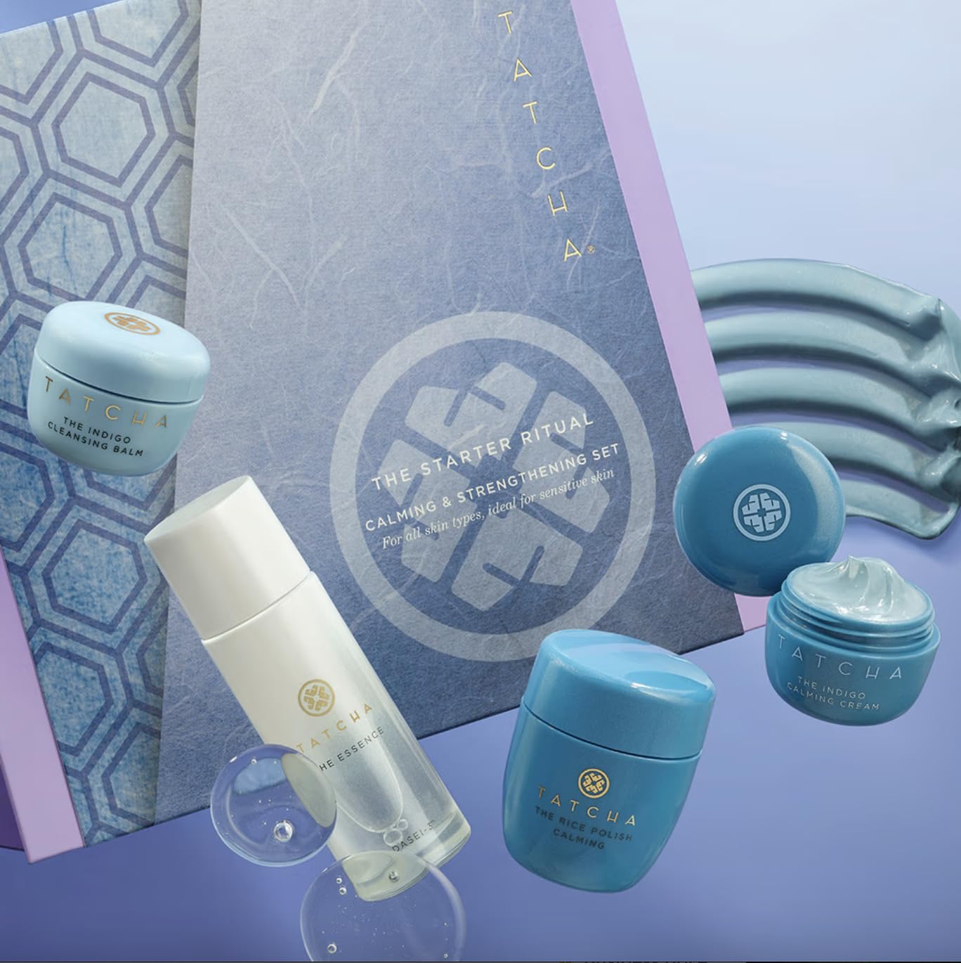 Tatcha The Indigo Ritual Set – 4-Piece Soothing Skincare Discovery Kit for Sensitive Skin
