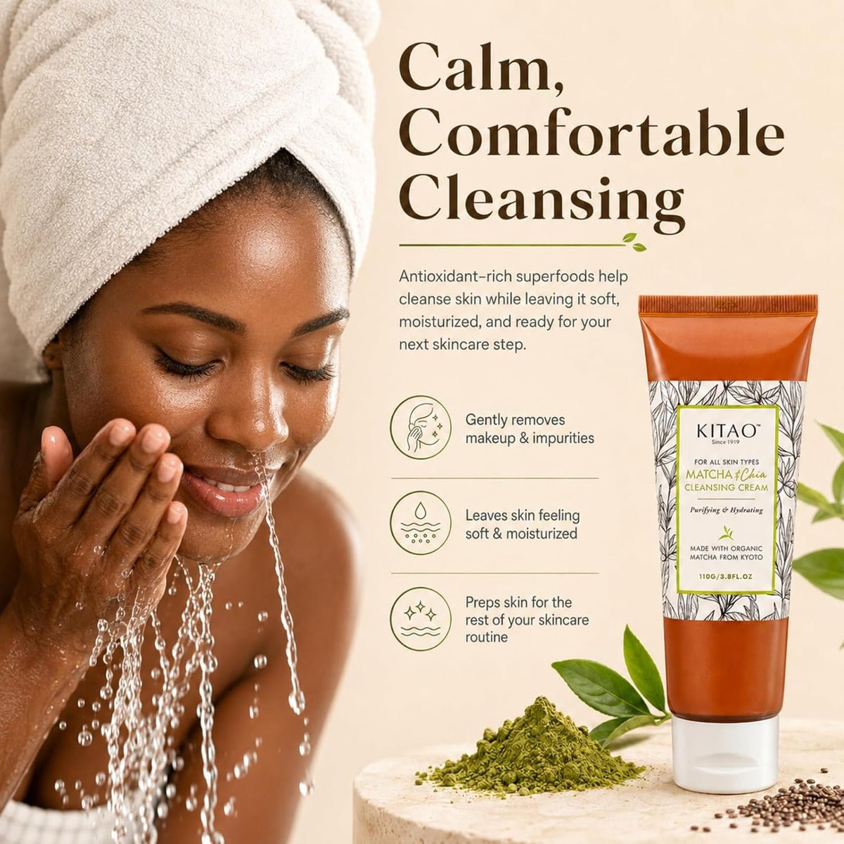 KITAO Matcha & Chia Cleansing Cream | Kyoto Makeup Melt