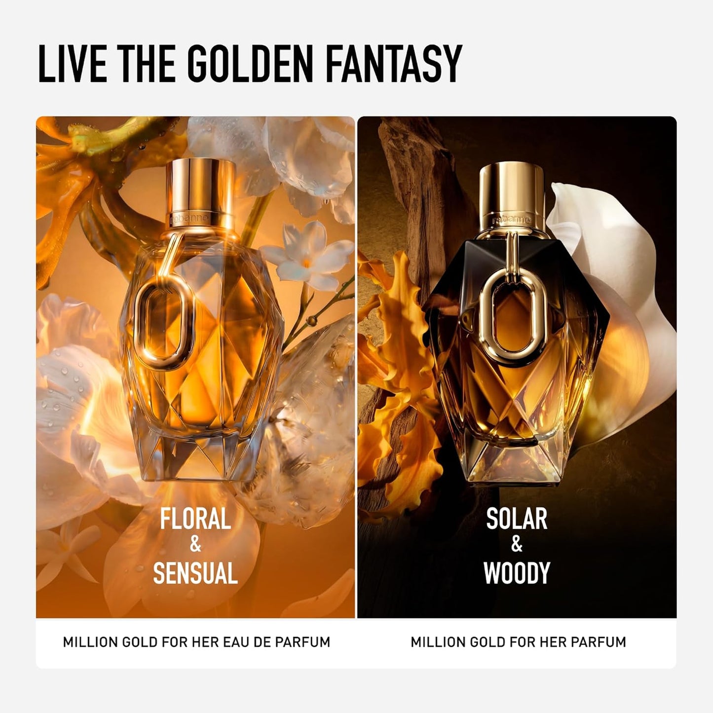 Rabanne Million Gold for Her EDP | Floral Women’s Perfume – Rose, White Flowers & Mineral Musk