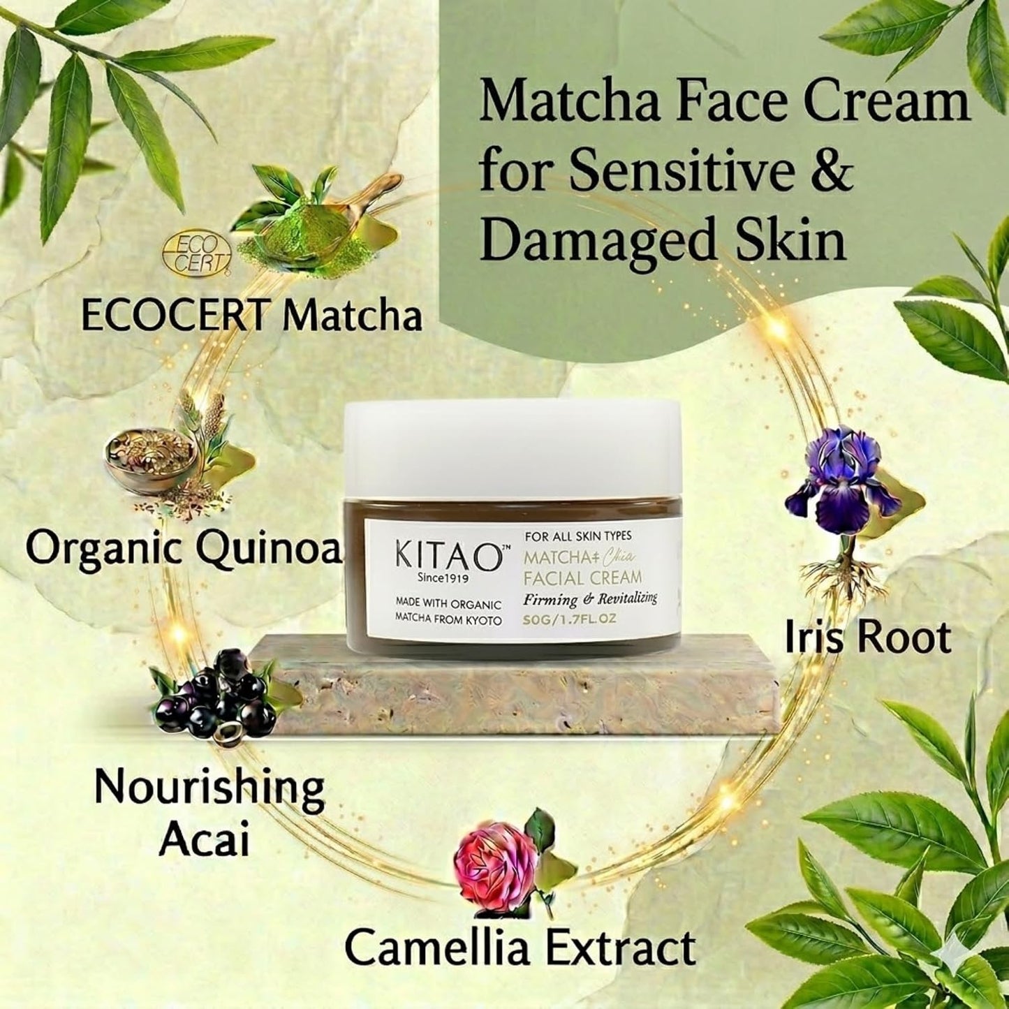 KITAO Matcha & Chia Facial Cream | Kyoto Firming Moisturizer