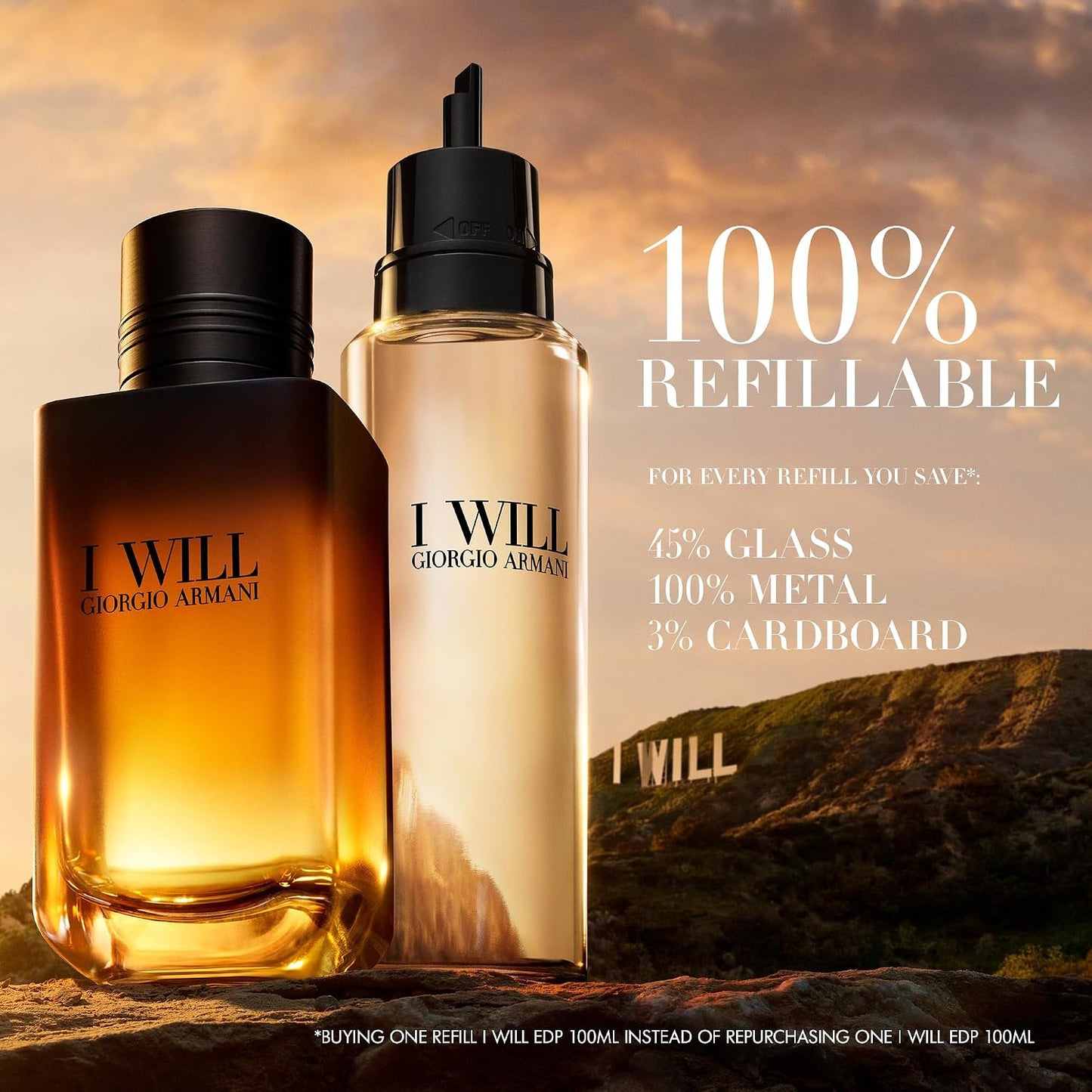Giorgio Armani 'I Will' Eau de Parfum – Refillable Woody Ambery Men's Luxury Fragrance