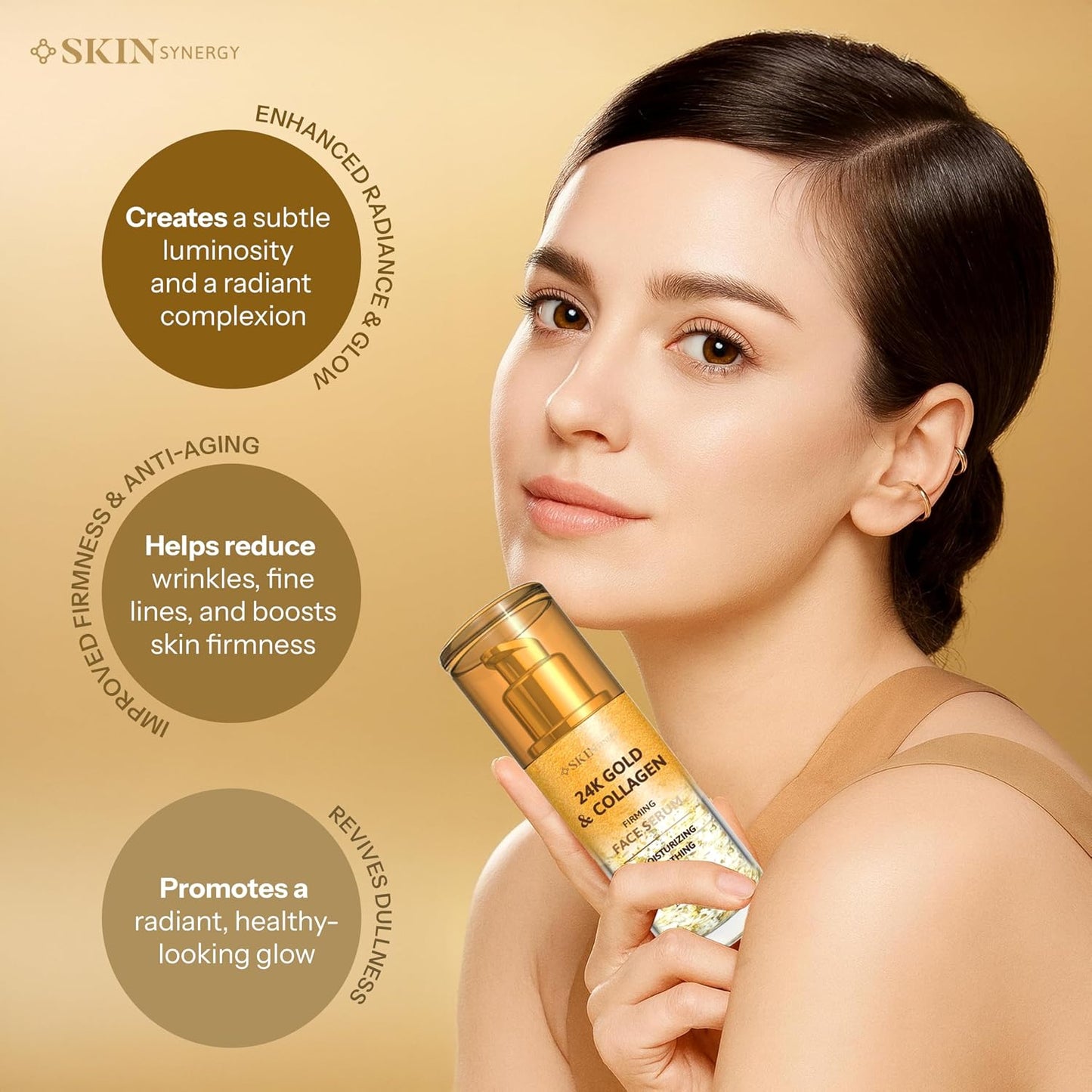 Skin Synergy 24K Gold & Collagen Firming Face Serum – Hydrating Korean Anti-Aging Serum | 50ml