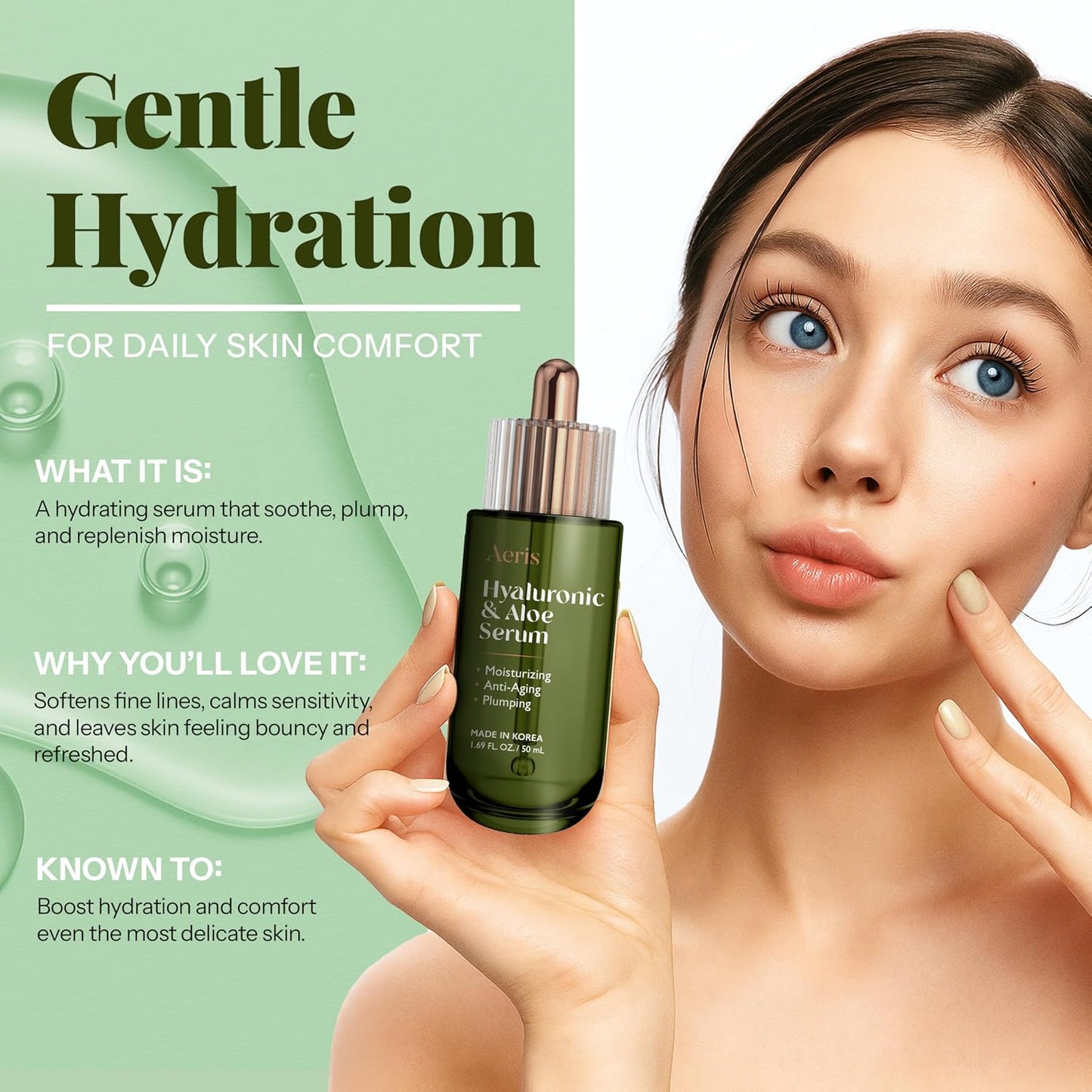 Aeris Hyaluronic & Aloe Serum – Hydrating Korean Face Serum for Plump, Moisturized Skin | 50ml