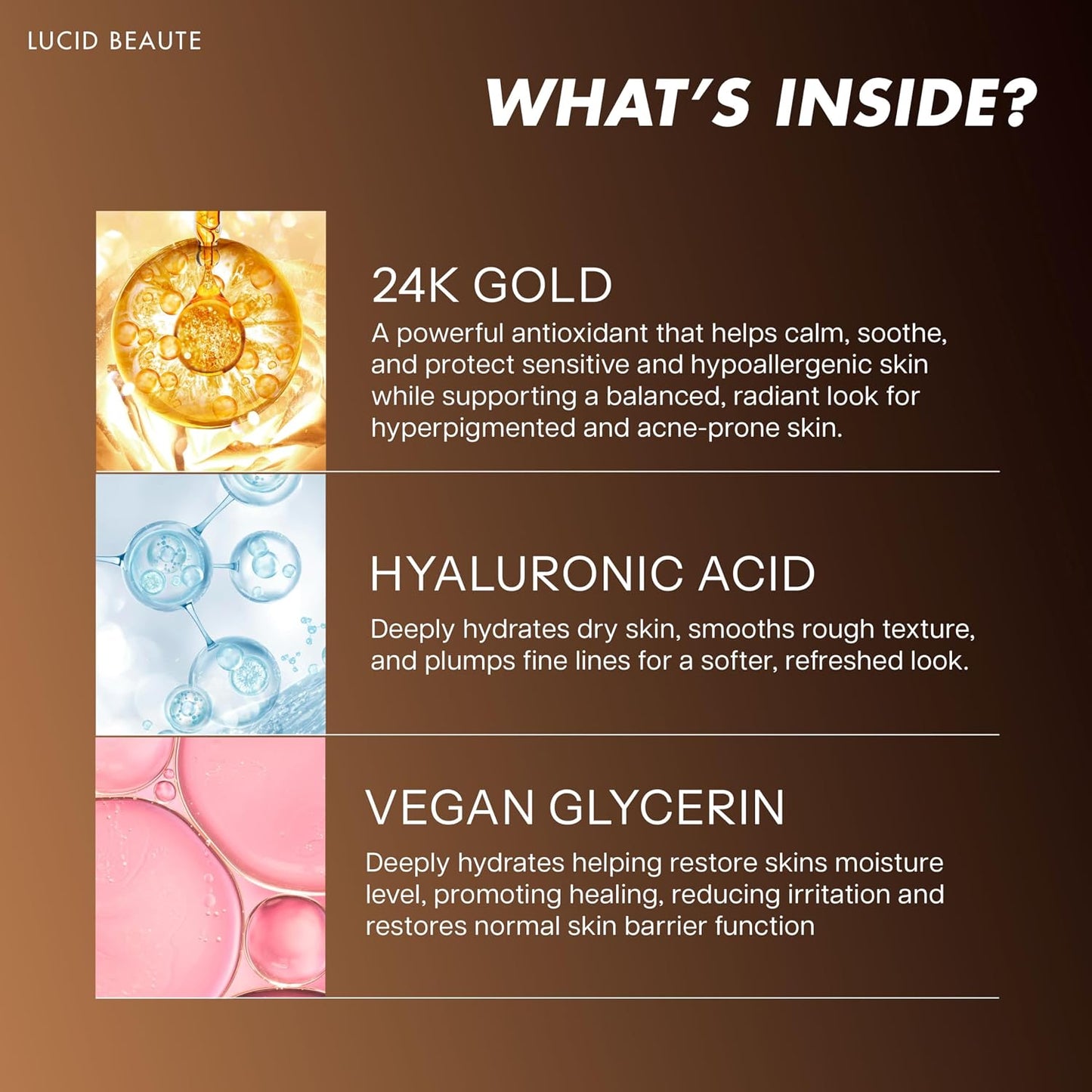 Lucid Beaute Face Serum Collection – 24K Gold Firming, Vitamin C Brightening & Collagen Anti-Aging Serums | 50ml Each