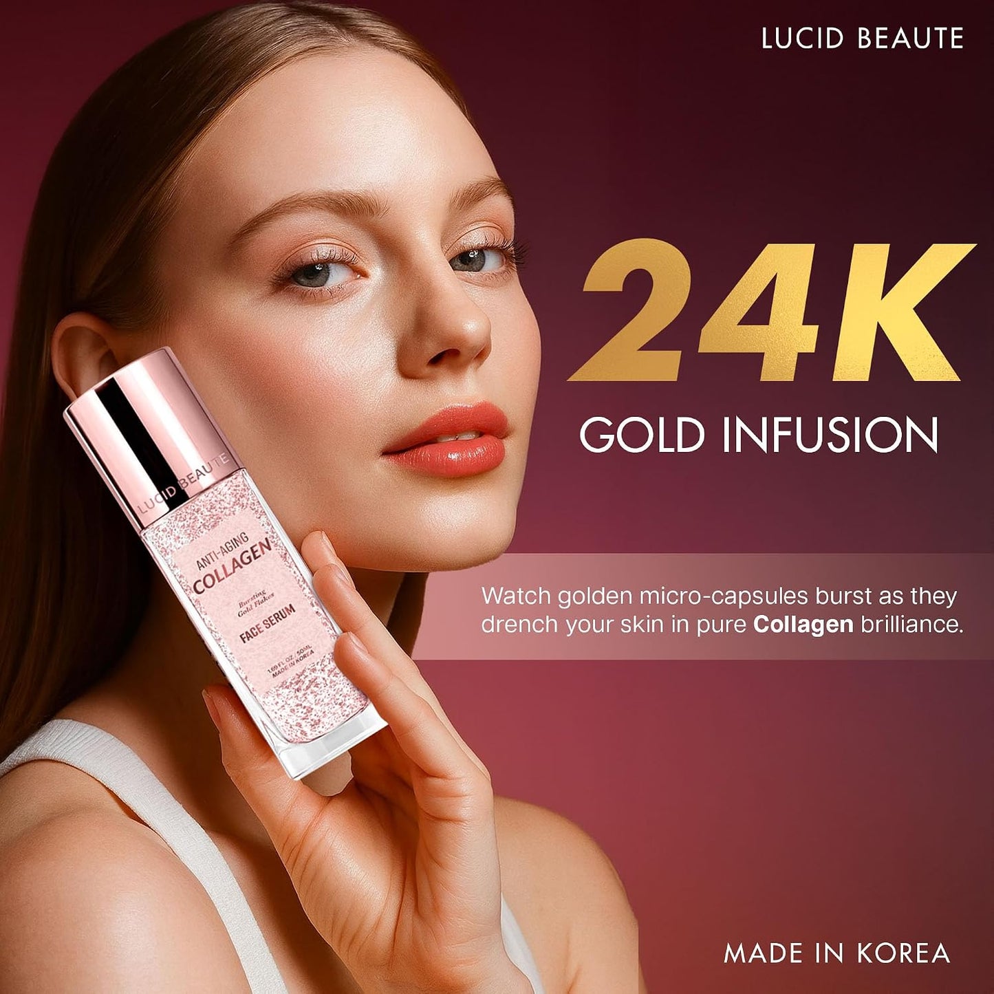 Lucid Beaute Face Serum Collection – 24K Gold Firming, Vitamin C Brightening & Collagen Anti-Aging Serums | 50ml Each